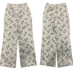 Women’s Dragon & Rose Light Green & Blue Patterned Pants High Waist Wide Leg